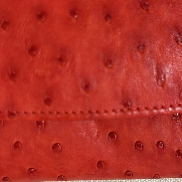 GENUINE OSTRICH LEATHER LADIES TRIFOLD RED WALLET - Picture 7 of 7